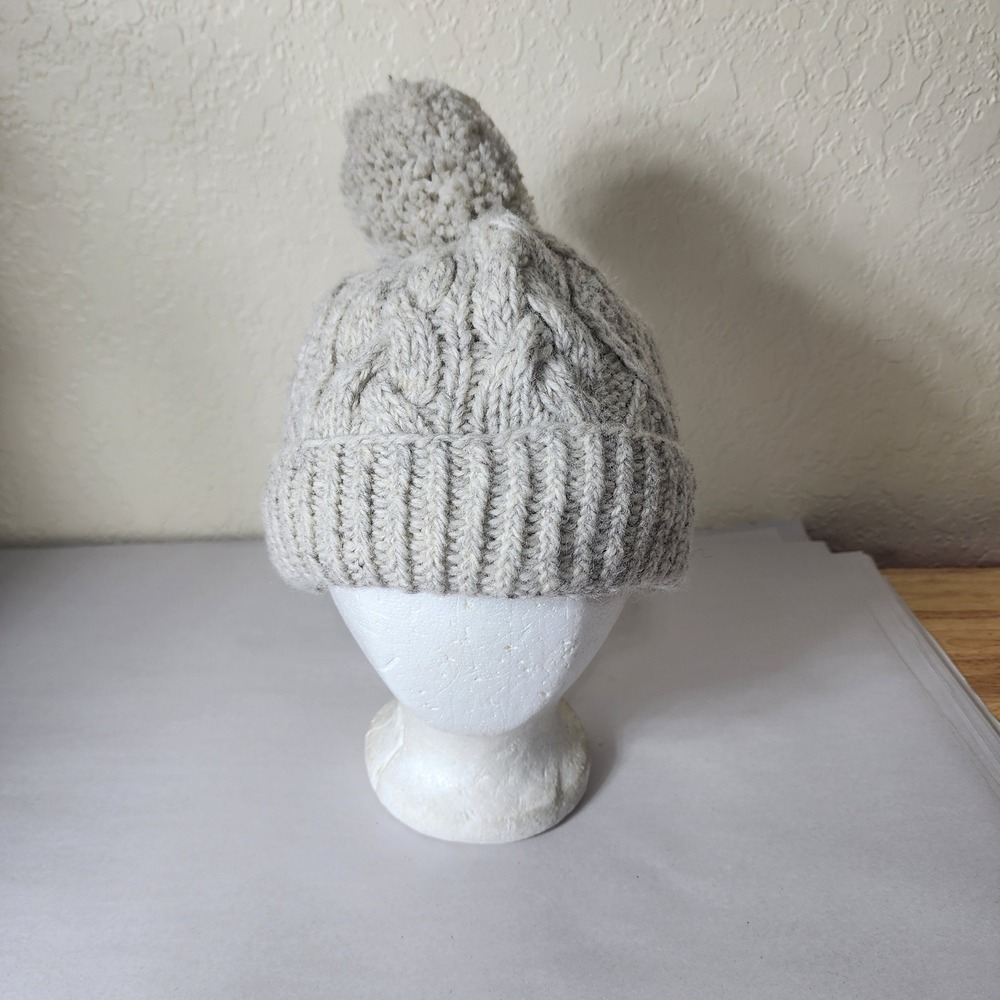 Aran Sweater Market Wool Cable Knit Pom Beanie Hat Fleece Lined Oatmeal Ireland
